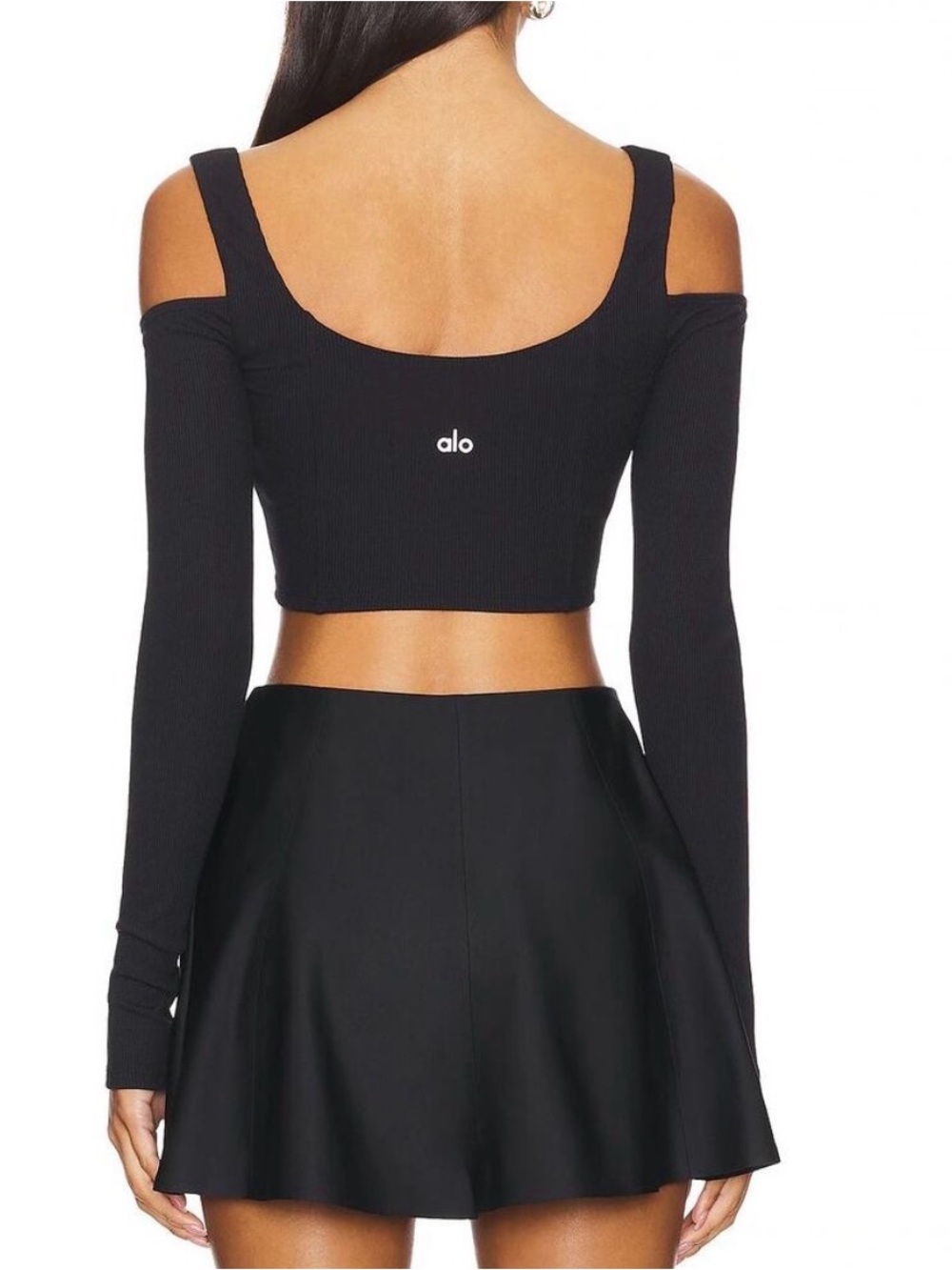 Alo Yoga Ribbed Cropped Butterfly Long Sleeve Tee Black X-Small